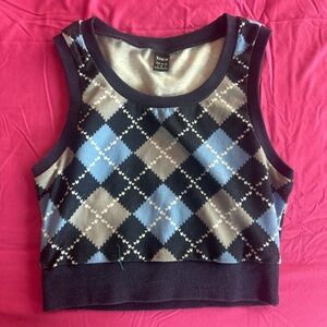 Cute Argyle Knit Tank Top in Blue and Black